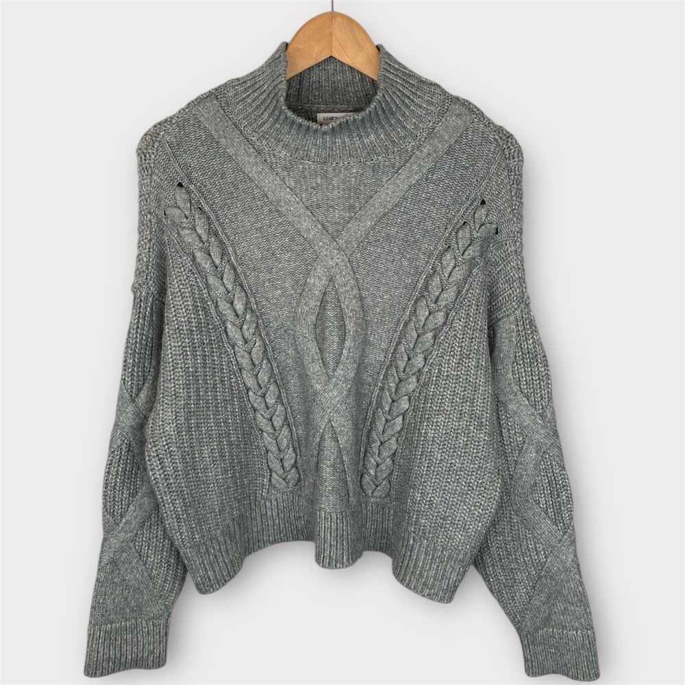 ELIZABETH & JAMES Cable Knit Mock Neck Crop Sweater - Gray - Size L